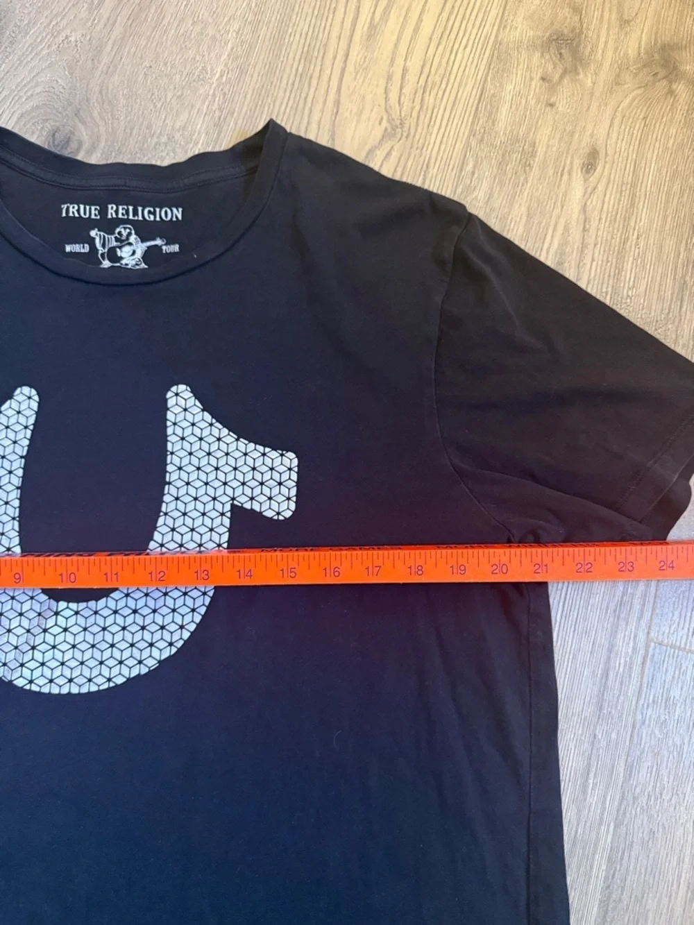 True Religion Men’s Black Tee with White Horseshoe Graphic